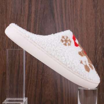 FRGITYGIFT Christmas Slippers for Women Men, Soft Plush Warm House Slippers, Reindeer Santa Claus Cartoon Slippers, Comfy Indoor Outdoor Slip On House Shoes, Christmas Halloween Gifts