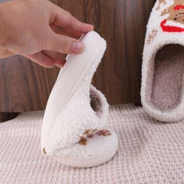 FRGITYGIFT Christmas Slippers for Women Men, Soft Plush Warm House Slippers, Reindeer Santa Claus Cartoon Slippers, Comfy Indoor Outdoor Slip On House Shoes, Christmas Halloween Gifts