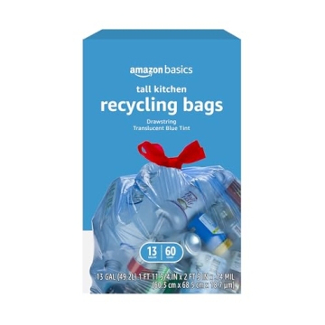 Amazon Basics Blue Drawstring Recycling Bags 13 Gallon - 60 Count