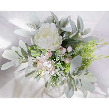 SUUKI Faux Lambs Ear Stems 5Pcs Flocked Artificial Greenery Solid Spray Fake Rabbit Ear Leaves for Home Wedding DIY Craft Floral Arrangement