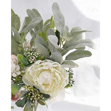 SUUKI Faux Lambs Ear Stems 5Pcs Flocked Artificial Greenery Solid Spray Fake Rabbit Ear Leaves for Home Wedding DIY Craft Floral Arrangement