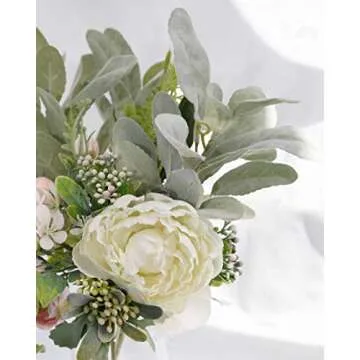 SUUKI Faux Lambs Ear Stems 5Pcs Flocked Artificial Greenery Solid Spray Fake Rabbit Ear Leaves for Home Wedding DIY Craft Floral Arrangement