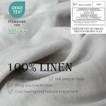 Simple&Opulence 100% Linen Duvet Cover Set 3pcs Basic Style Natural French Washed Flax Solid Color S...