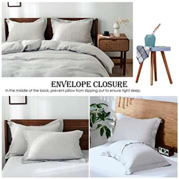 Simple&Opulence 100% Linen Duvet Cover Set 3pcs Basic Style Natural French Washed Flax Solid Color Soft Breathable Farmhouse Bedding with Button Closure - Light Grey, Queen