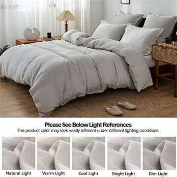 Simple&Opulence 100% Linen Duvet Cover Set 3pcs Basic Style Natural French Washed Flax Solid Color Soft Breathable Farmhouse Bedding with Button Closure - Light Grey, Queen