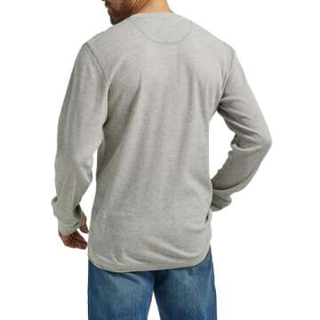 Wrangler Authentics Men's Long Sleeve Waffle Henley, Light Heather Gray, Large