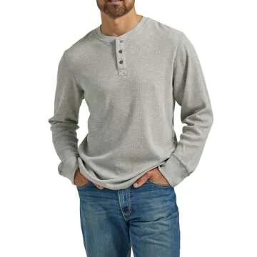 Wrangler Authentics Men's Long Sleeve Waffle Henley, Light Heather Gray, Large