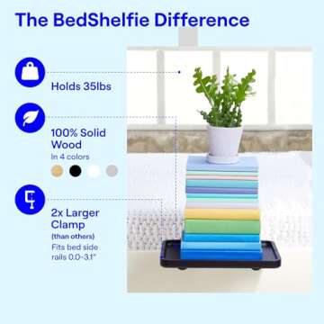 BedShelfie Bedside Shelf for Bunk Bed & Top Bunk, College Dorm Room Essentials, Loft Nightstand, Floating Bed Side Table Tray Storage, Dorm Room Decor, College Dorm Essentials - Minimalist Black Wood