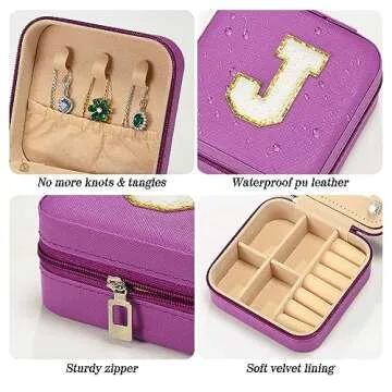 Parima Preppy Travel Jewelry Box - Personalized Trendy Letter Jewelry Organizer Box for Girls, Travel Gifts for Teen Girls Trendy Stuff | Graduation Gifts for Girls Fashion - Letter C, Purple