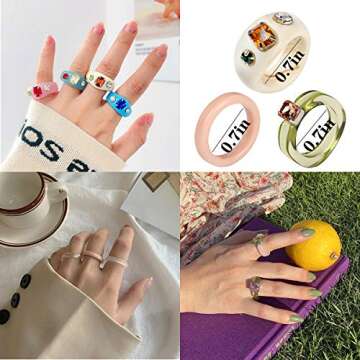 AIDSOTOU 15 Pcs Resin Rings Acrylic Colorful Trendy Rings Cute Rhinestone Rings Jewelry Plastic Resin Square Gem Stackable Chunky Ring for Women