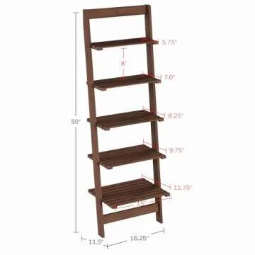 5-Tier Ladder Shelf - 50-Inch Narrow Leaning Bookshelf - Wooden Bookcase for Living Room, Bathroom, Kitchen, Office, or Bedroom Furniture by Lavish Home (Walnut)
