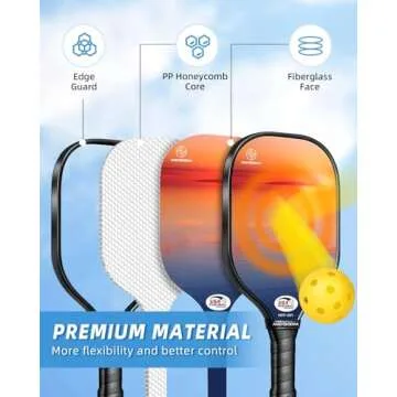 Pickleball Paddles Set of 2 or 4, USAPA Approved Pickleball Paddles Set with 4 Pickleball Balls and Pickleball Carry Bag, Fiberglass Pickle Ball Rackets 2 Pack Gifts for Beginners&Pros(Sunset 2)