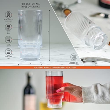 Greenline Goods 12 oz Ripple Drinking Glasses Set