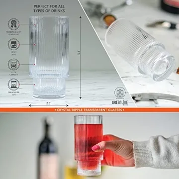 Greenline Goods 12 oz Ripple Drinking Glasses Set