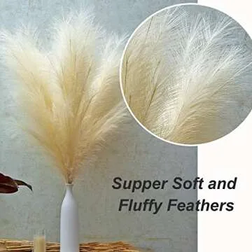 MDODM Faux Pampas Grass, Tall and Non-Shedding Artificial Pompous Grass Decor, Bulrush Decor for Large Boho Vase, Extra Large Fake Fluffy Flower for Living Room and Home (43 inch,3 Pcs, Cream), G400