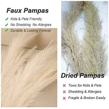 MDODM Faux Pampas Grass, Tall and Non-Shedding Artificial Pompous Grass Decor, Bulrush Decor for Large Boho Vase, Extra Large Fake Fluffy Flower for Living Room and Home (43 inch,3 Pcs, Cream), G400
