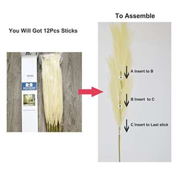 MDODM Faux Pampas Grass, Tall and Non-Shedding Artificial Pompous Grass Decor, Bulrush Decor for Large Boho Vase, Extra Large Fake Fluffy Flower for Living Room and Home (43 inch,3 Pcs, Cream), G400