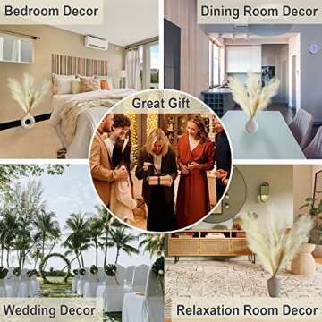 MDODM Faux Pampas Grass, Tall and Non-Shedding Artificial Pompous Grass Decor, Bulrush Decor for Large Boho Vase, Extra Large Fake Fluffy Flower for Living Room and Home (43 inch,3 Pcs, Cream), G400