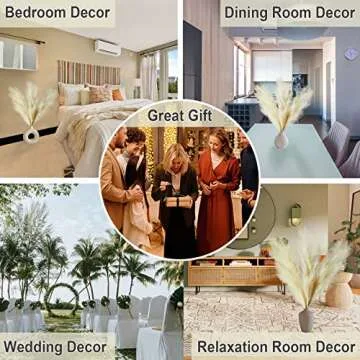 MDODM Faux Pampas Grass, Tall and Non-Shedding Artificial Pompous Grass Decor, Bulrush Decor for Large Boho Vase, Extra Large Fake Fluffy Flower for Living Room and Home (43 inch,3 Pcs, Cream), G400