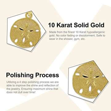 CA CHARMAMERICA Gold Sand Dollar Charm - 10 Karat Solid Gold - Sand Dollar Pendant - Beach Jewelry (...