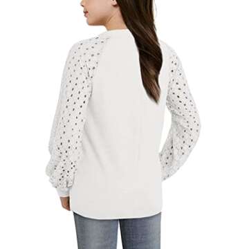 Apbondy Girls Long Sleeve Lace Blouse Tops White