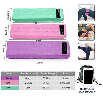 Resistance Bands for Legs and Butt, Non Slip Booty Bands Exercise Bands Set Workout Bands Resistance Loop Bands with 3 Resistance Levels Women Sports Fitness Band for Squat Glute Hip Training