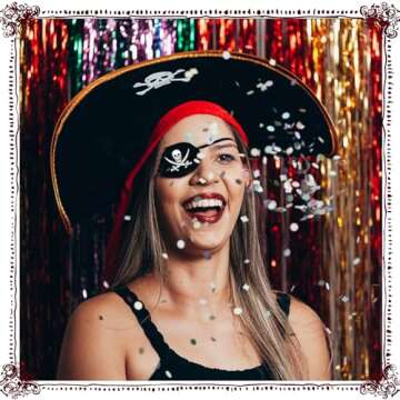 KHC-KHF 2pieces Skull Print Caribbean Captain Pirate Hat, Costume Accessories for Dress-up Theme Par...