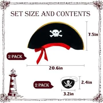 KHC-KHF 2pieces Skull Print Caribbean Captain Pirate Hat, Costume Accessories for Dress-up Theme Party Decor and Cosplay