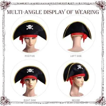 KHC-KHF 2pieces Skull Print Caribbean Captain Pirate Hat, Costume Accessories for Dress-up Theme Party Decor and Cosplay