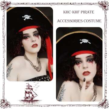 KHC-KHF 2pieces Skull Print Caribbean Captain Pirate Hat, Costume Accessories for Dress-up Theme Party Decor and Cosplay
