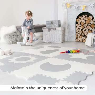 Baby Play Mat Tiles - 61"x61" Extra Large, Grey & White Interlocking, Non-Toxic Foam, Safe for Infan...