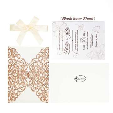 PCORES Laser Cut Invitations, 25pcs Wedding Invitation with Envelope, Blank Inner Sheet and Ribbon, ...