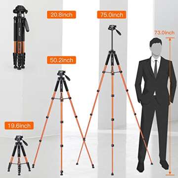 MACTREM 75" Lightweight Aluminum Tripod for Cameras