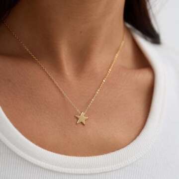 Valloey Rover Gold Star Necklace,Dainty 14K Gold Plated Sterling Silver Round Dot Tiny Heart Little ...