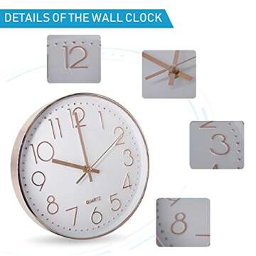 12-Inch Silent Non-Ticking Wall Clock for Home Decor