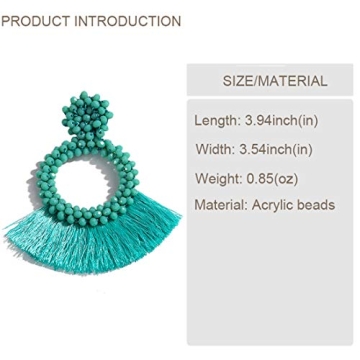 Dvacaman Hoop Tassel Earrings for Women - Statement Handmade Beaded Fringe Dangle Earrings, Idea Gift for Mom, Sister and Friend (Green)