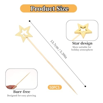 50PCS Gold Star Bamboo Cocktail Picks for Every Occasion