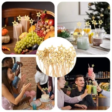 50PCS Gold Star Bamboo Cocktail Picks for Every Occasion