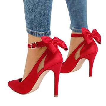 Fashare Womens High Heels Pointed Toe Bowtie Back Ankle Buckle Strap Wedding Evening Party Dress Pum...