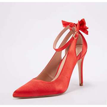 Fashare Womens High Heels Pointed Toe Bowtie Back Ankle Buckle Strap Wedding Evening Party Dress Pumps Shoes
