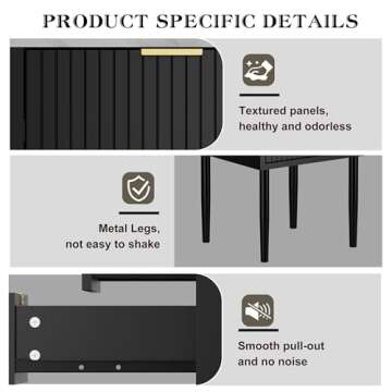 Anbuy Black Marble Nightstands Set with Gold Handles