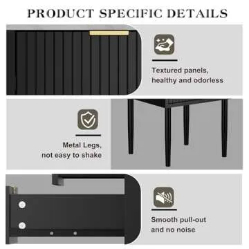 Anbuy Black Marble Nightstands Set with Gold Handles