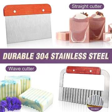 Silicone Soap Mold - Walfos 2Pcs Flexible Soap molds for soap Making Comes with Wood Box, Stainless Steel Wavy + Straight Scraper Cutters Rectangular Loaf Soap Mold