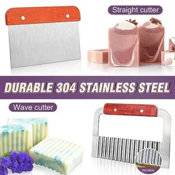 Silicone Soap Mold - Walfos 2Pcs Flexible Soap molds for soap Making Comes with Wood Box, Stainless Steel Wavy + Straight Scraper Cutters Rectangular Loaf Soap Mold