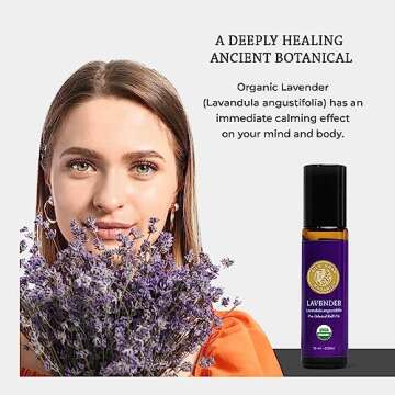 Organic Lavender Essential Oil Roll On, Lavandula Angustifolia, 100% Pure USDA Certified Aromatherapy for Calming, Relaxation & Skin - 10 ml Roller by Silk Road Organic - Always Pure, Always Organic