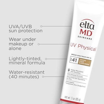 EltaMD UV Physical Tinted Mineral Sunscreen for Face - SPF 41 Tinted Sunscreen for Face, 100% Mineral, 3.0 oz Tube