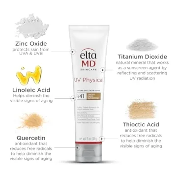 EltaMD UV Physical Tinted Mineral Sunscreen for Face - SPF 41 Tinted Sunscreen for Face, 100% Mineral, 3.0 oz Tube