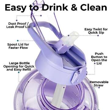 Ultimate 74oz Half Gallon Water Bottle with Storage & Straw