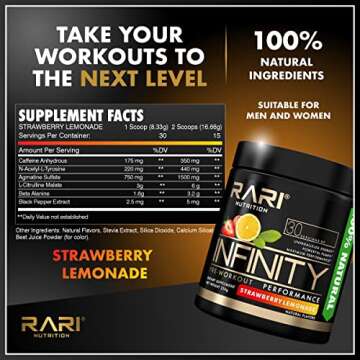 RARI Nutrition Infinity Pre Workout Performance - Pre Workout for Women and Men, High-Performance Energy Powder - 30 Servings - Strawberry Lemonade