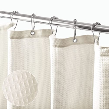 mDesign Luxury Waffle Knit Shower Curtain Spa Quality Cotton Blend